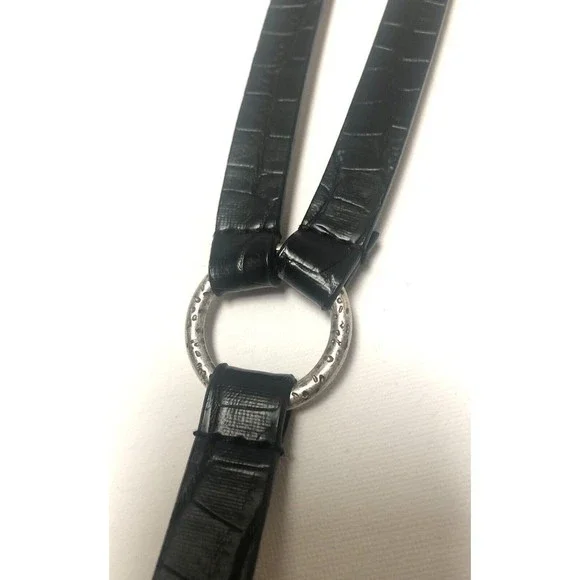 Chicos Black Leather Hip Belt Adjustable Pewter Boho Horseshoe Buckle M/L 31-44” - Picture 5 of 16